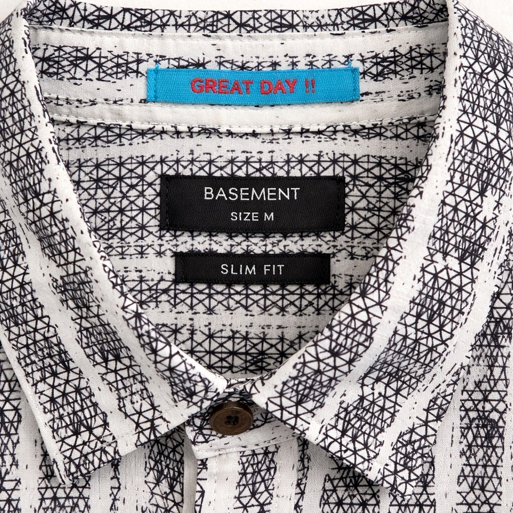 Basement Slim Fit Abstract Print Shirt M Viscose Button Up Short Sleeve - Picture 2 of 2
